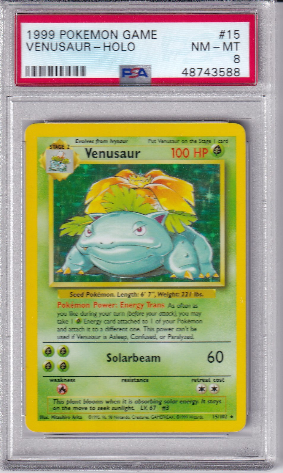 1999 VENUSAUR Holo Base Set  15/102 Pokemon Card PSA 8