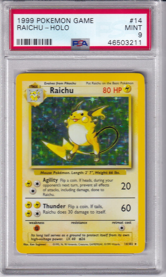 1999 RAICHU Holo Base Set 14/102 Pokemon Card PSA 9