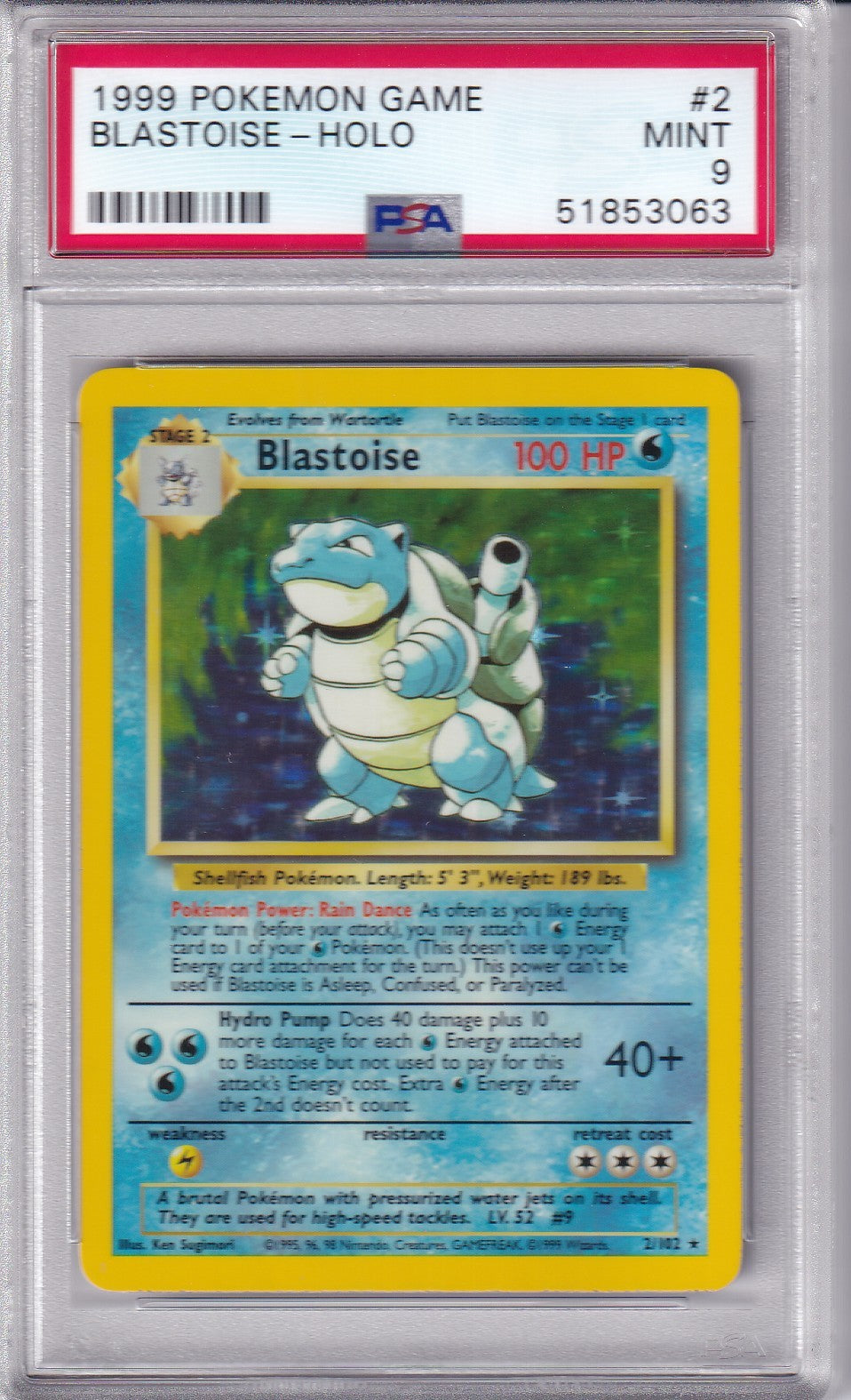 1999 BLASTOISE Holo Base Set  2/102 Pokemon Card PSA 9