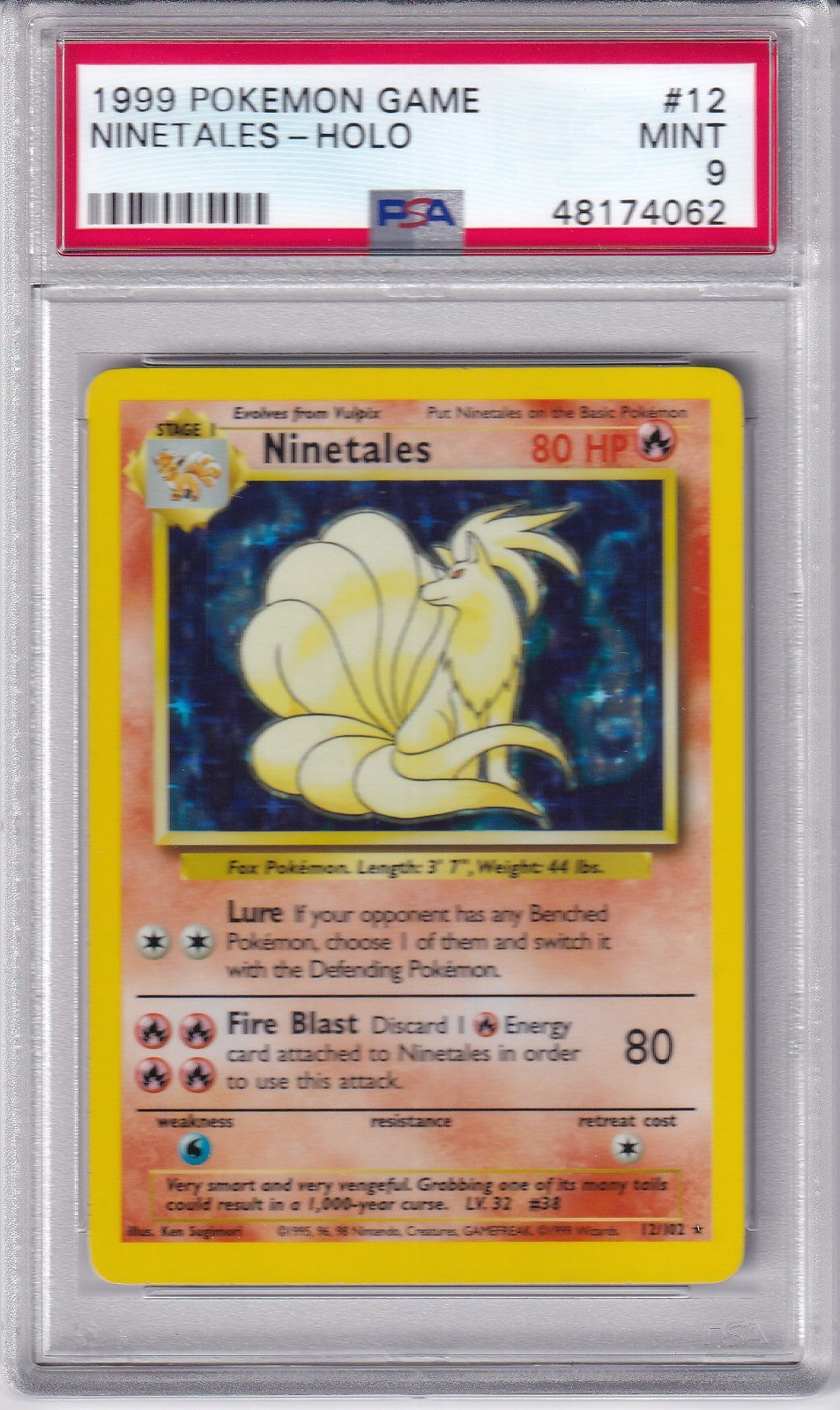 1999 NINETALES Holo Base Set 12/102 Pokemon Card PSA 9