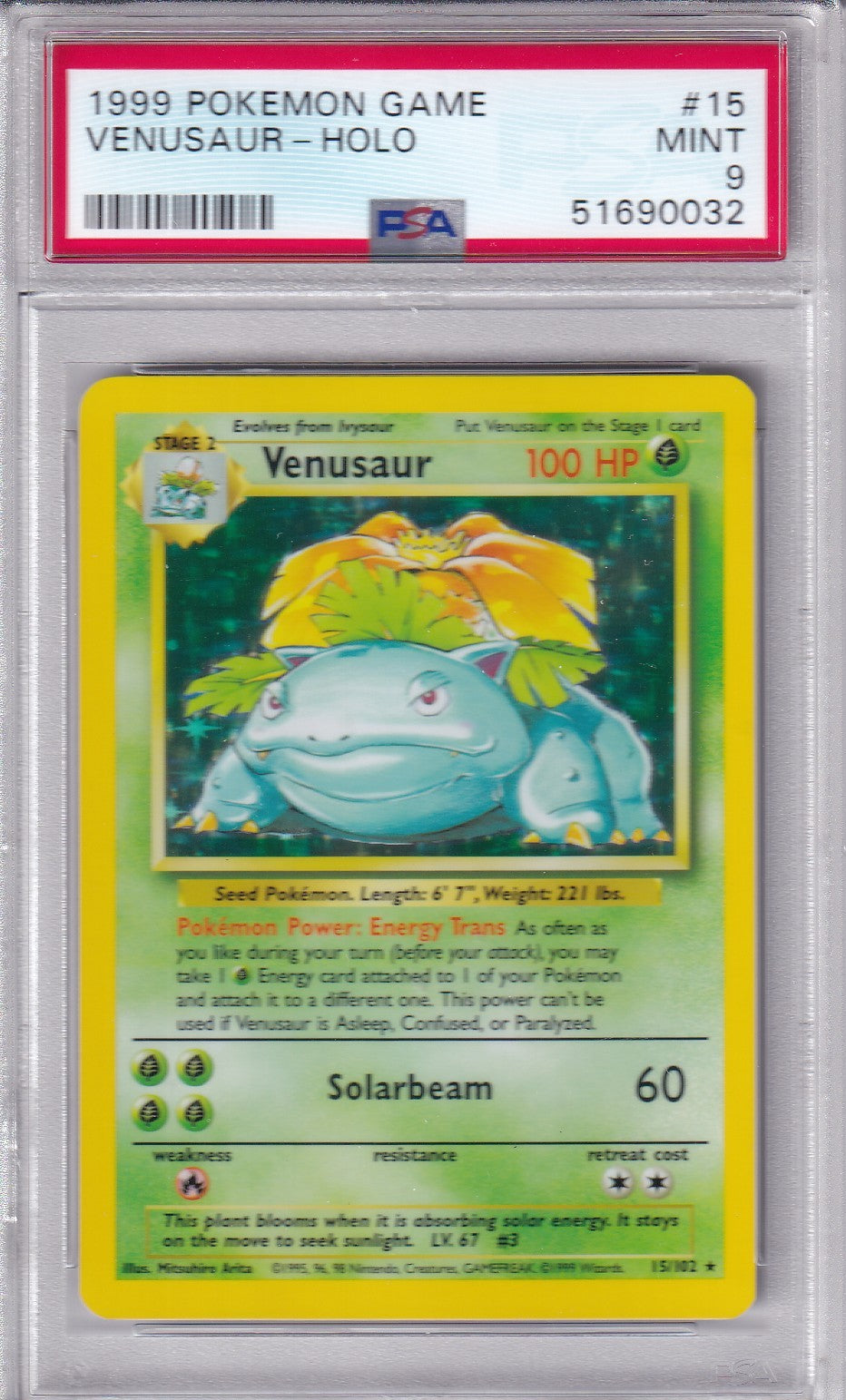 1999 VENUSAUR Holo Base Set  15/102 Pokemon Card PSA 9