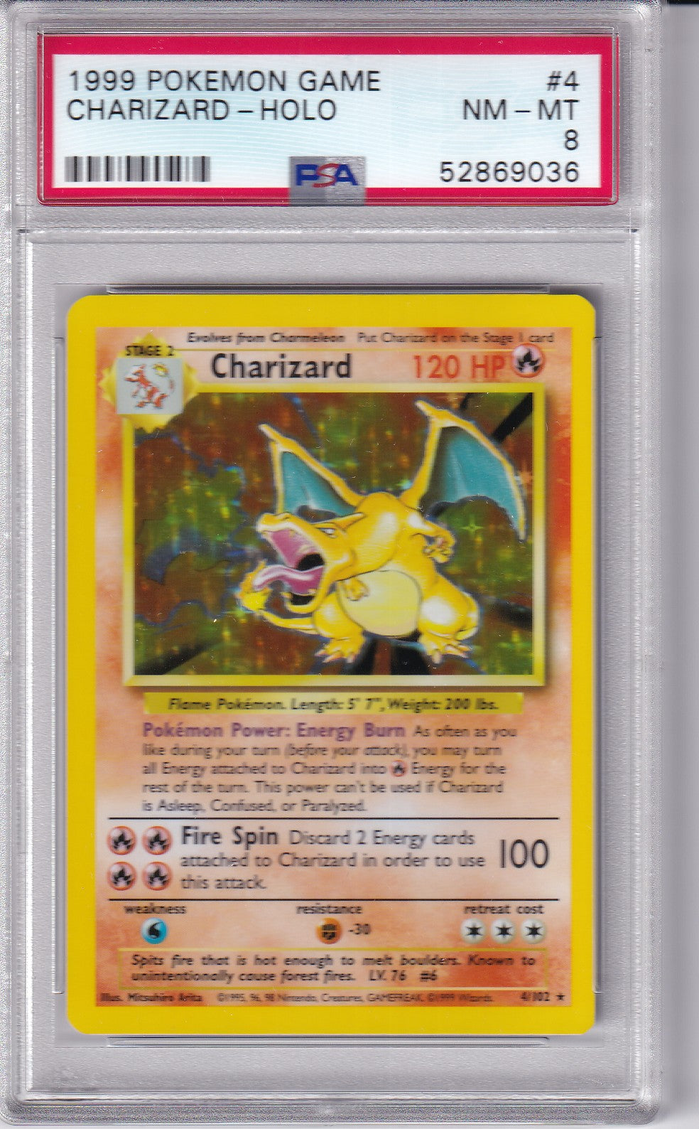 1999 Charizard Holo Base Set  4/102 Pokemon Card PSA 8 #2