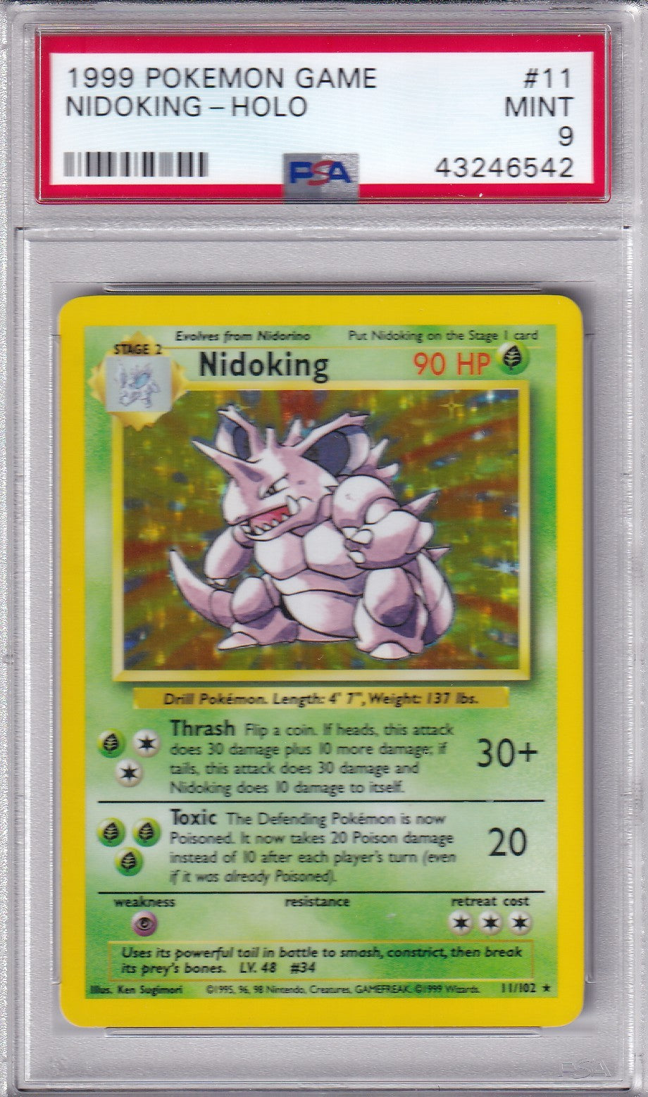 1999 NIDOKING Holo Base Set 11/102 Pokemon Card PSA 9