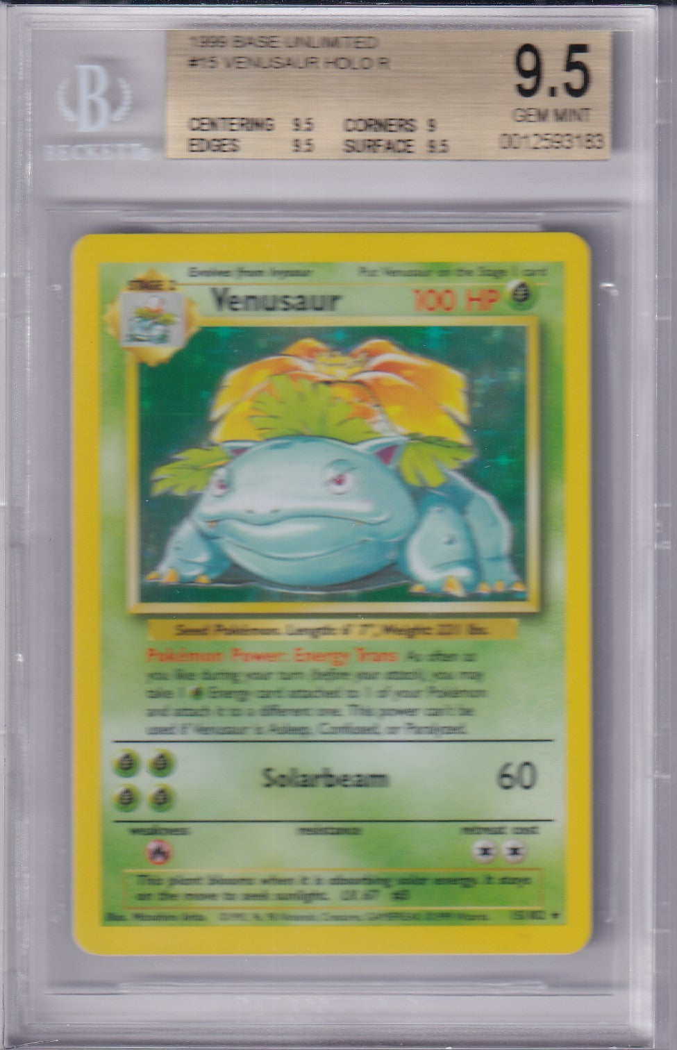 1999 VENUSAUR Holo Base Set  15/102 Pokemon Card BGS 9.5