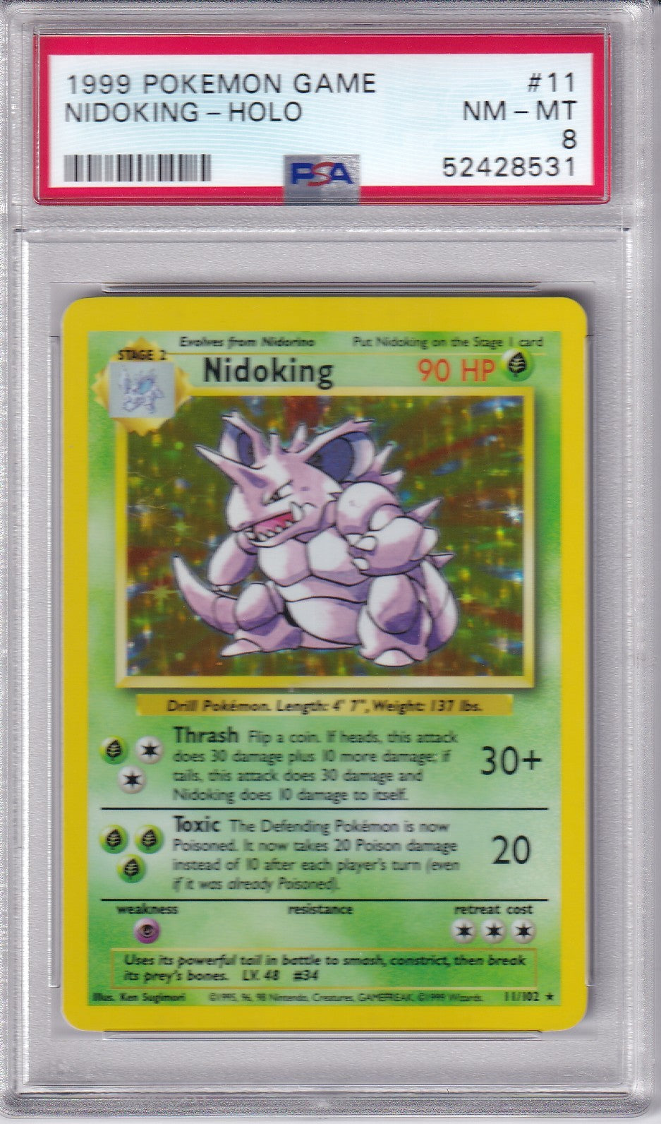 1999 NIDOKING Holo Base Set 11/102 Pokemon Card PSA 8