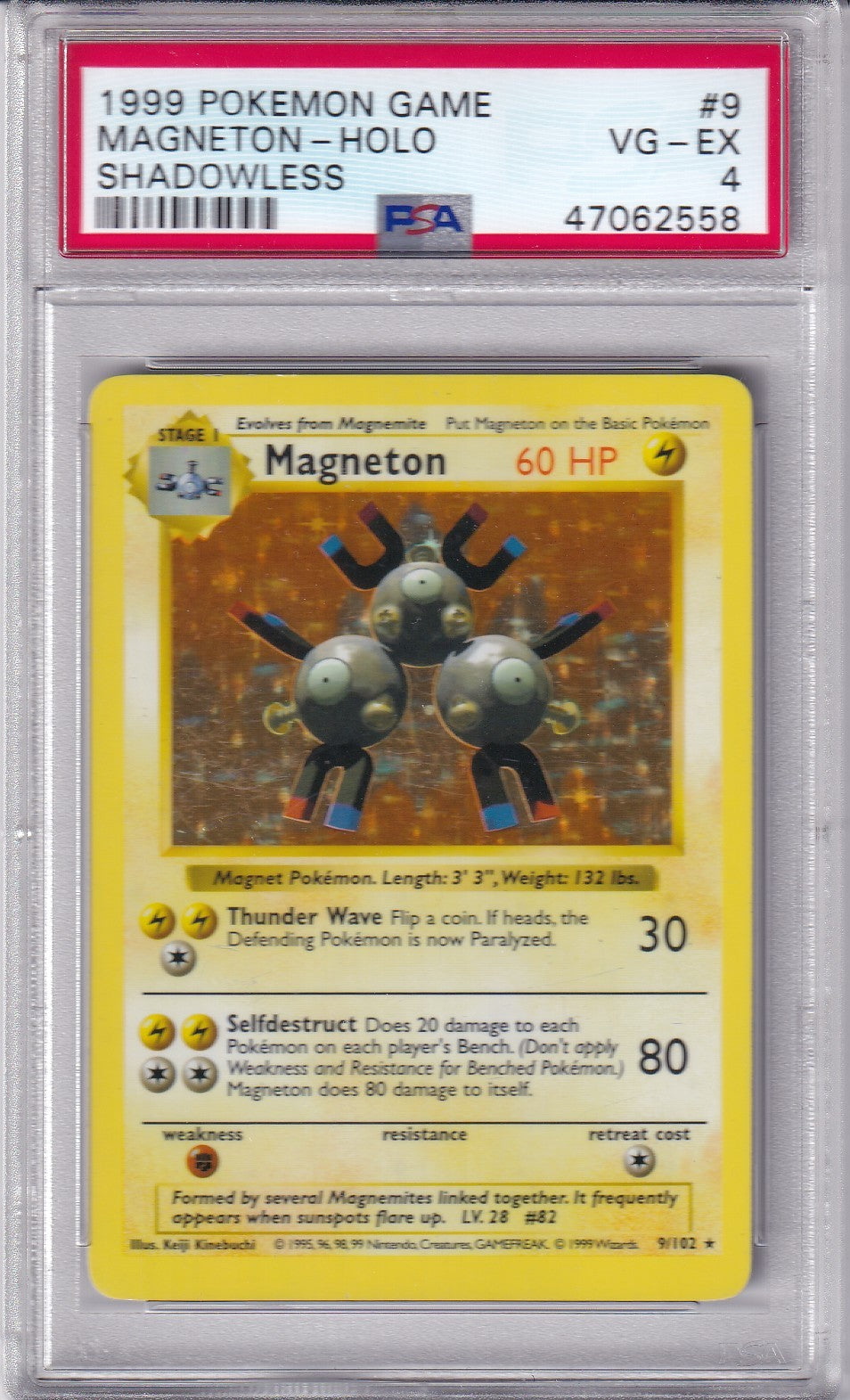 1999 MAGNETON SHADOWLESS Holo Base Set 9/102 Pokemon Card PSA 4