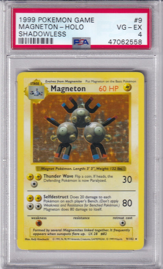 1999 MAGNETON SHADOWLESS Holo Base Set 9/102 Pokemon Card PSA 4
