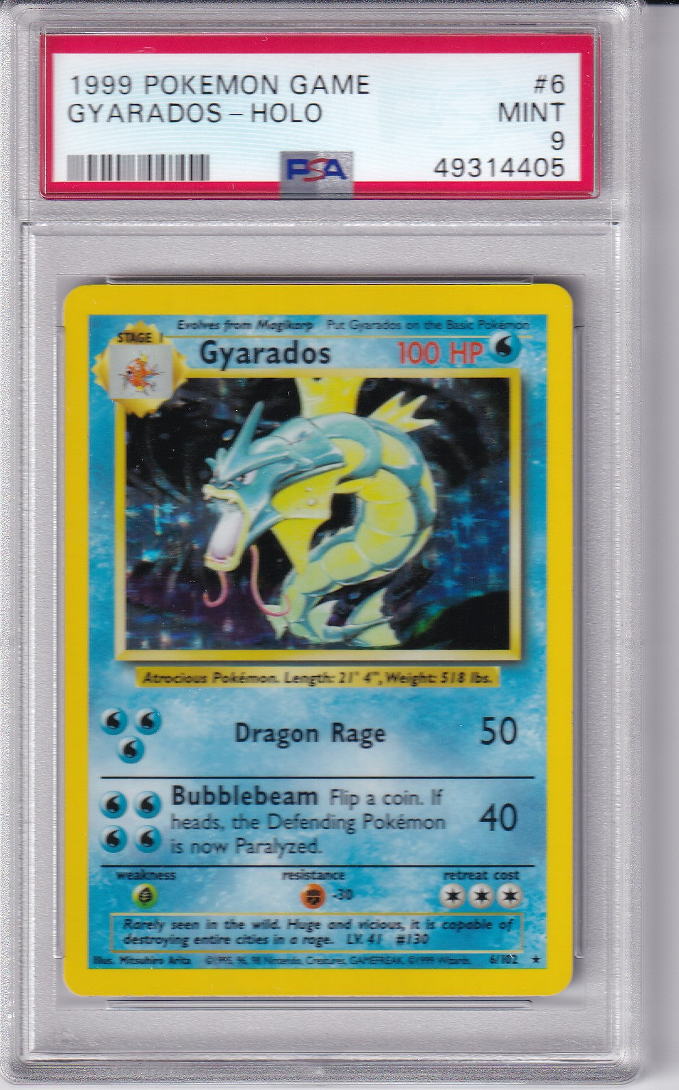 1999 GYARADOS Holo Base Set  6/102 Pokemon Card PSA 9