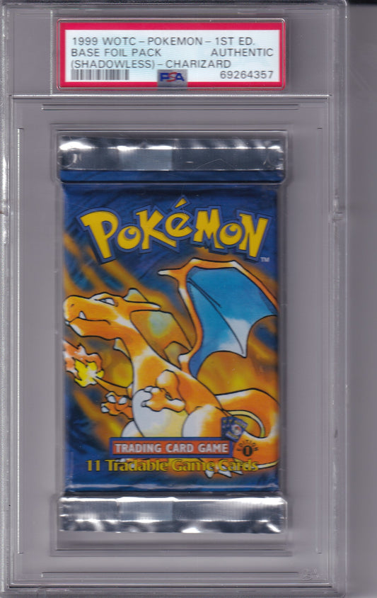 Pokémon 1999 1st Edition Shadowless Base Foil Pack - PSA Graded Authentic - CHARIZARD