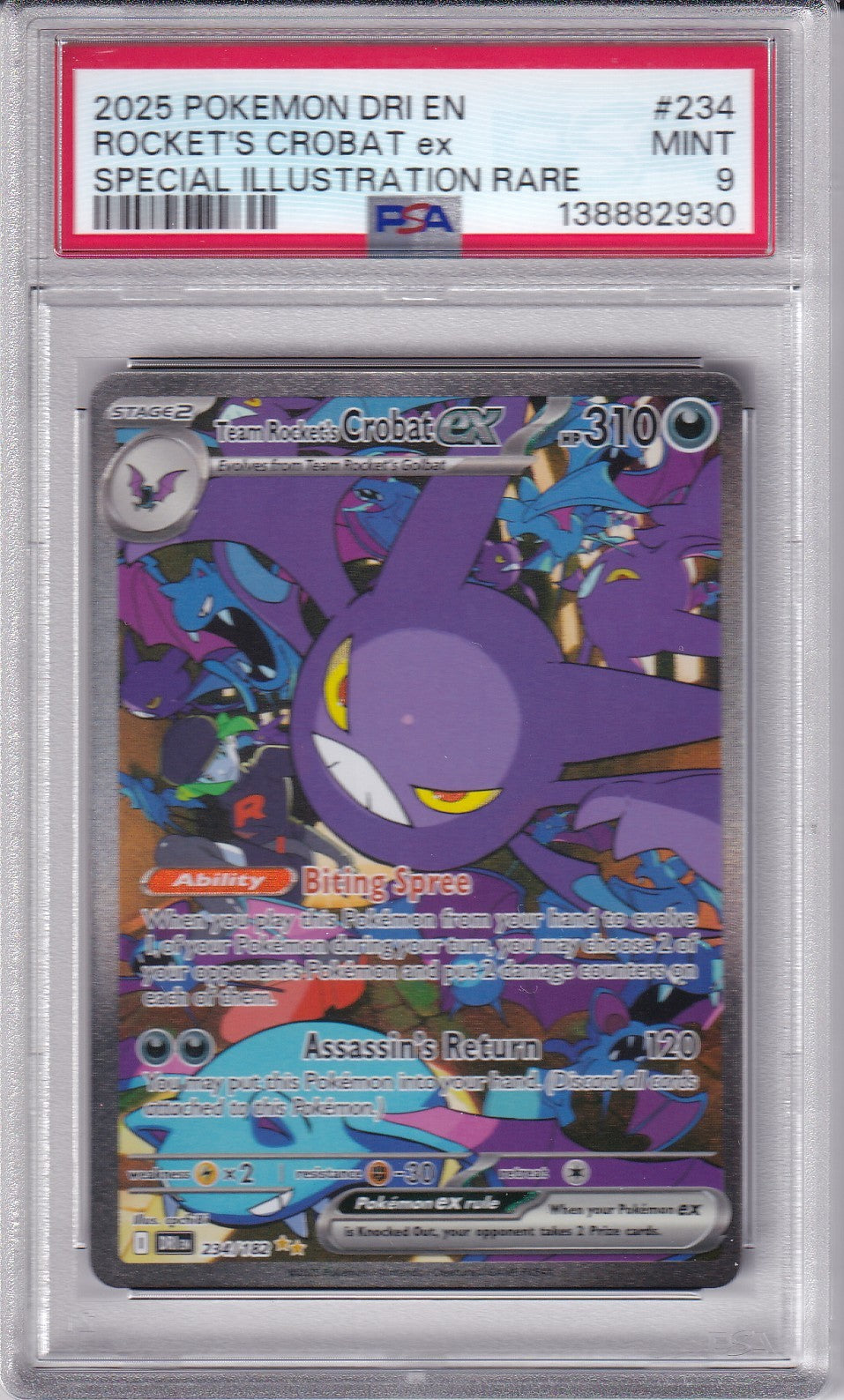 Team Rocket's CROBAT ex Special Illustration Rare #234/182 PSA 9 - 2025 Pokemon Destined Rivals  Scarlet & Violet