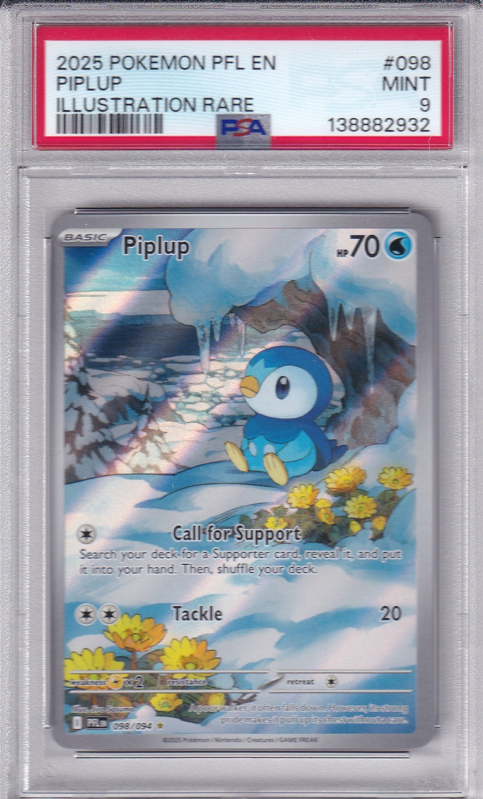 PIPLUP Illustration Rare #098/094 PSA 9 - 2025 Pokemon Phantasmal Flames - Mega Evolutions