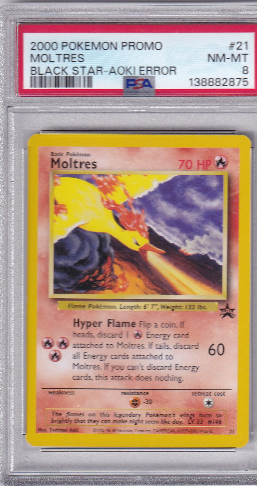 MOLTRES  AOKI  Error Black Star Promo #21 PSA 8 - 2000
