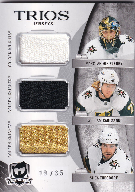 MARC_ANDRE FLEURY / WILLIAM KARLSSON / SHEA THEODORE - 2020-21 UD The Cup Trios Jersey Card 19/35 Vegas Golden Knights
