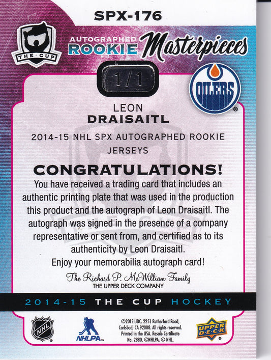 Leon Draisaitl - 2014-15 UD The Cup Autographed Rookie Msterpieces Printing Plate 1/1 - Edmonton Oilers RC