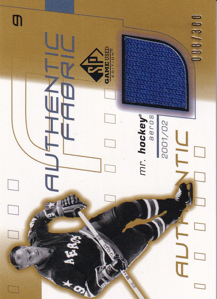 Gordie Howe 2001-02 SP Game Used Authentic Fabric Jersey Card 098/300 AF-GH Houston Aeros