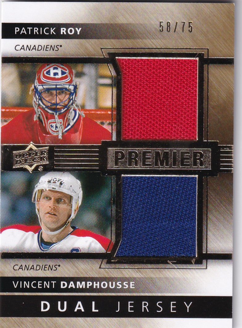 PATRICK ROY / VINCENT DAMPHOUSSE 2014-15 UD premier Dual Jersey Card 58/75 #PQ2-RD Montreal Canadiens