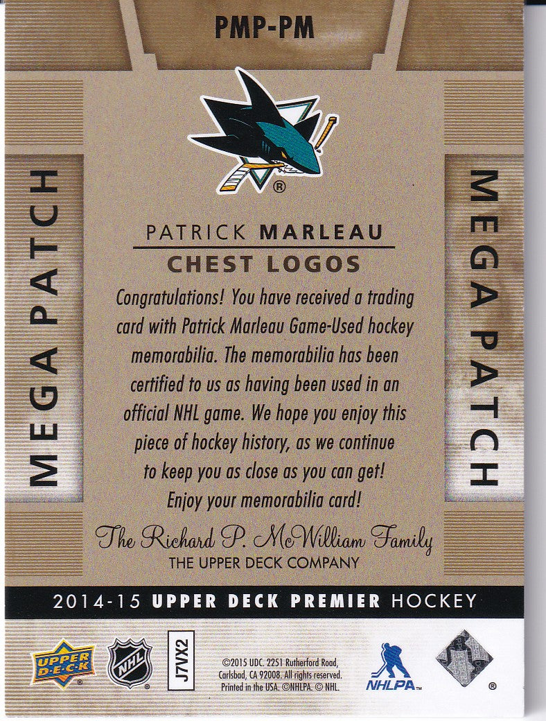 PATRICK MARLEAU 2014-15 UD premier MEGA Patch Chest Logos Card 07/23 San Jose Sharks