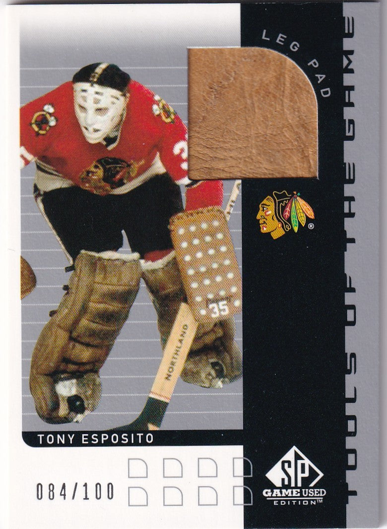 TONY ESPOSITO 2001-02 SP Game Used Tools of the game Leg Pad 004/100 T-TE