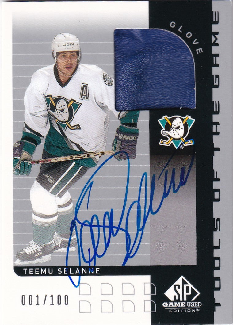 TEEMU SELANNE 2001-02 SP Game Used Tools of the game autographed Glove 01/100 ST-TS