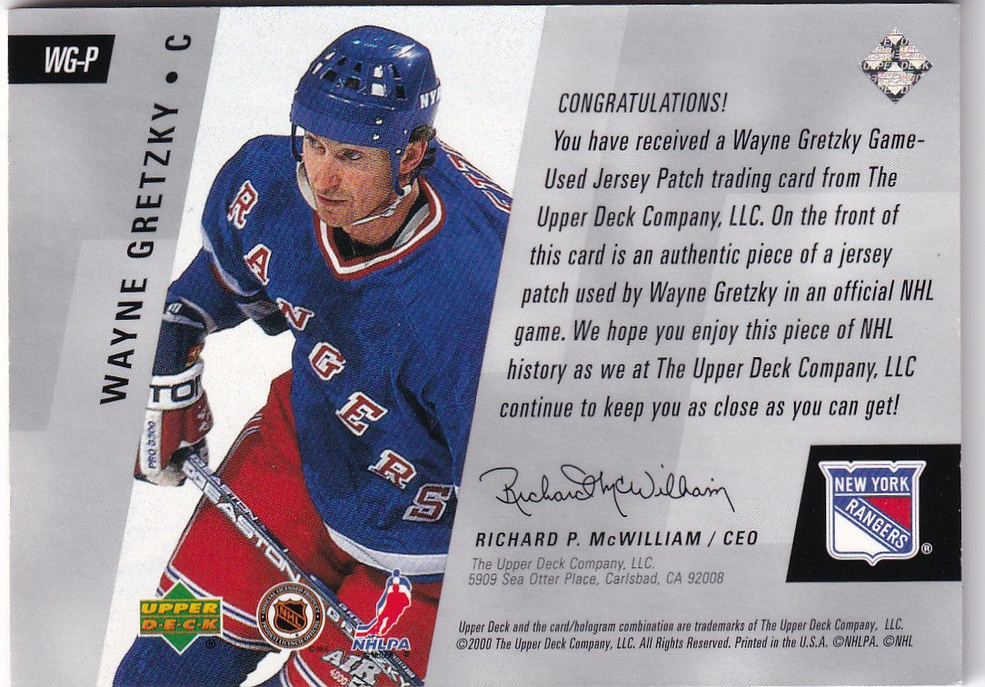 WAYNE GRETZKY 2000-01 Upper Deck Game-Used Jersey Patch WG-P New York Rangers