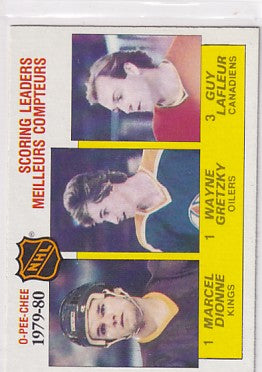 1980-81 O-Pee-Chee Marcel Dionne Wayne Gretzky Guy Lafleur Scoring Leaders #163