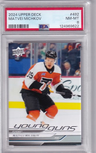2024-25 Upper Deck Series Two Matvei Michkov Young Guns #492 PSA 8