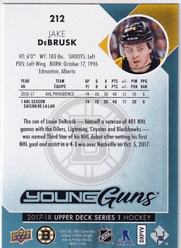 2017-18 Upper Deck Series One Jake DeBrusk Young Guns #212