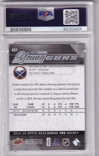 2015-16 Upper Deck Series Two Jack Eichel Young Guns #451 PSA 6