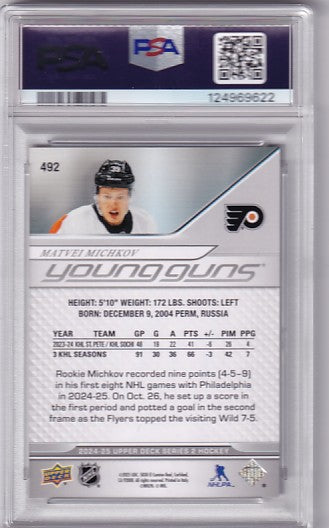 2024-25 Upper Deck Series Two Matvei Michkov Young Guns #492 PSA 8
