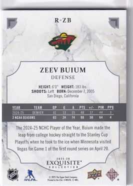 2025-26 Black Diamond Hockey Zeev Buium Exquisite Collection Rookie 140/399 R-ZB