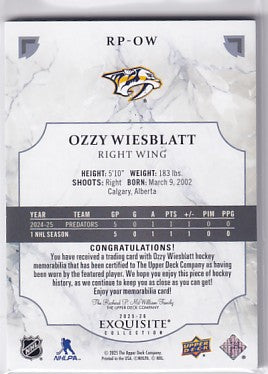 2025-26 Black Diamond Hockey Ozzy Wiesblatt Exquisite Collection Rookie Patch 40/99 RP-OW