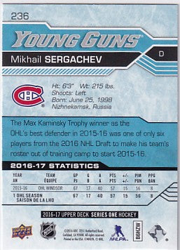 2016-17 Upper Deck Series One Mikhail Sergachev Young Guns #236