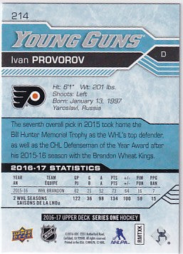 2016-17 Upper Deck Series One Ivan Provorov Young Guns #214