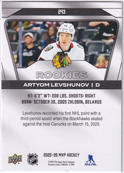 2025-26 Upper Deck MVP Silver Collection Artyom Levshunov Rookie #243