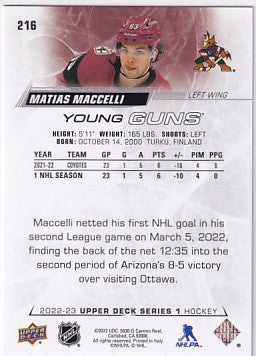 2022-23 Upper Deck Series One Matias Maccelli Young Guns #216