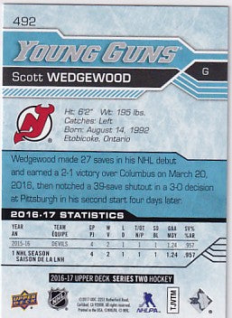 2016-17 Upper Deck Series Two Scott Wedgewood Young Guns #492
