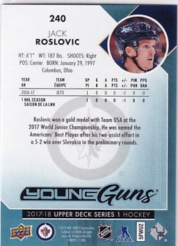2017-18 Upper Deck Series One Jack Rosovic Young Guns #240