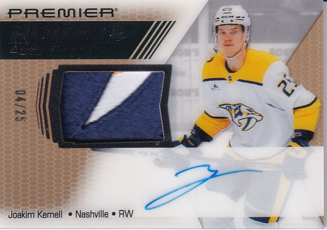 Joakim Kemall 2025-26 UD Premier Premier Rookie Auto Patch  Gold 04/25 Nashville Predators 04/25 RC