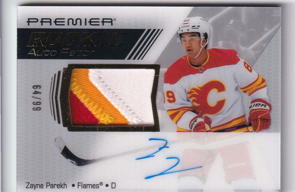 Zayne Parekh 2025-26 UD Premier Premier Rookie Auto Patch  64/99 Calgary Flames RC #HR-ZP