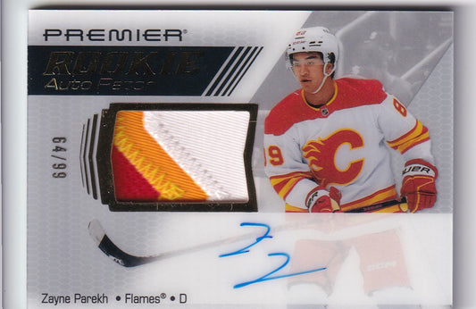 Zayne Parekh 2025-26 UD Premier Premier Rookie Auto Patch  64/99 Calgary Flames RC #HR-ZP
