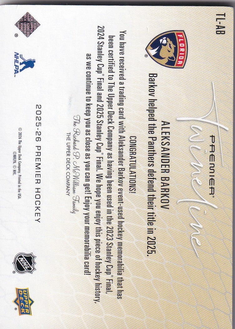 ALEKSANDER BARKOV 2025-26 UD Premier Twineline 09/25 Florida Panthers TL-AB