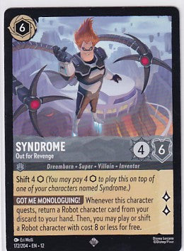 Syndrome - Out for Revenge 172/204 Super Rare  Disney Lorcana Wilds Unknown