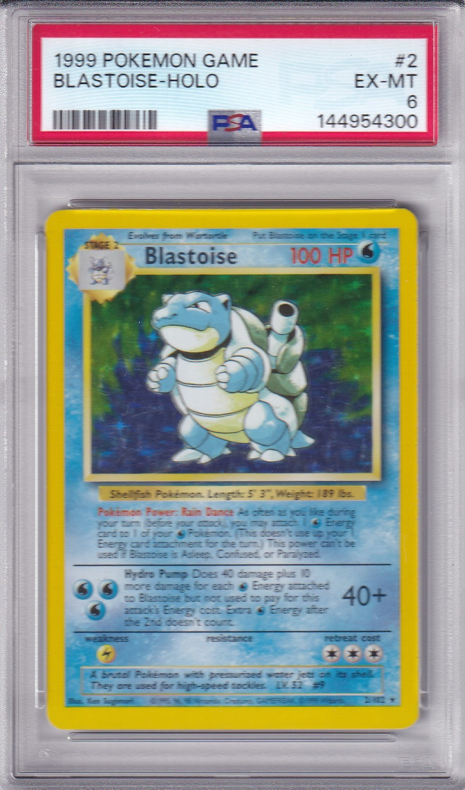 Blastoise  - 1999 Base Set Unlimited Holo PSA 6 EX-NM Pokemon - 2/102