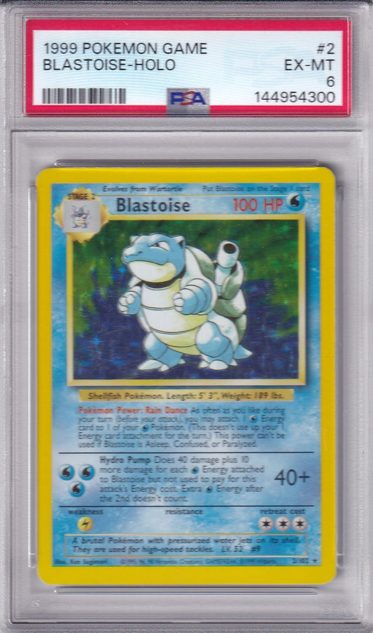 Blastoise  - 1999 Base Set Unlimited Holo PSA 6 EX-NM Pokemon - 2/102