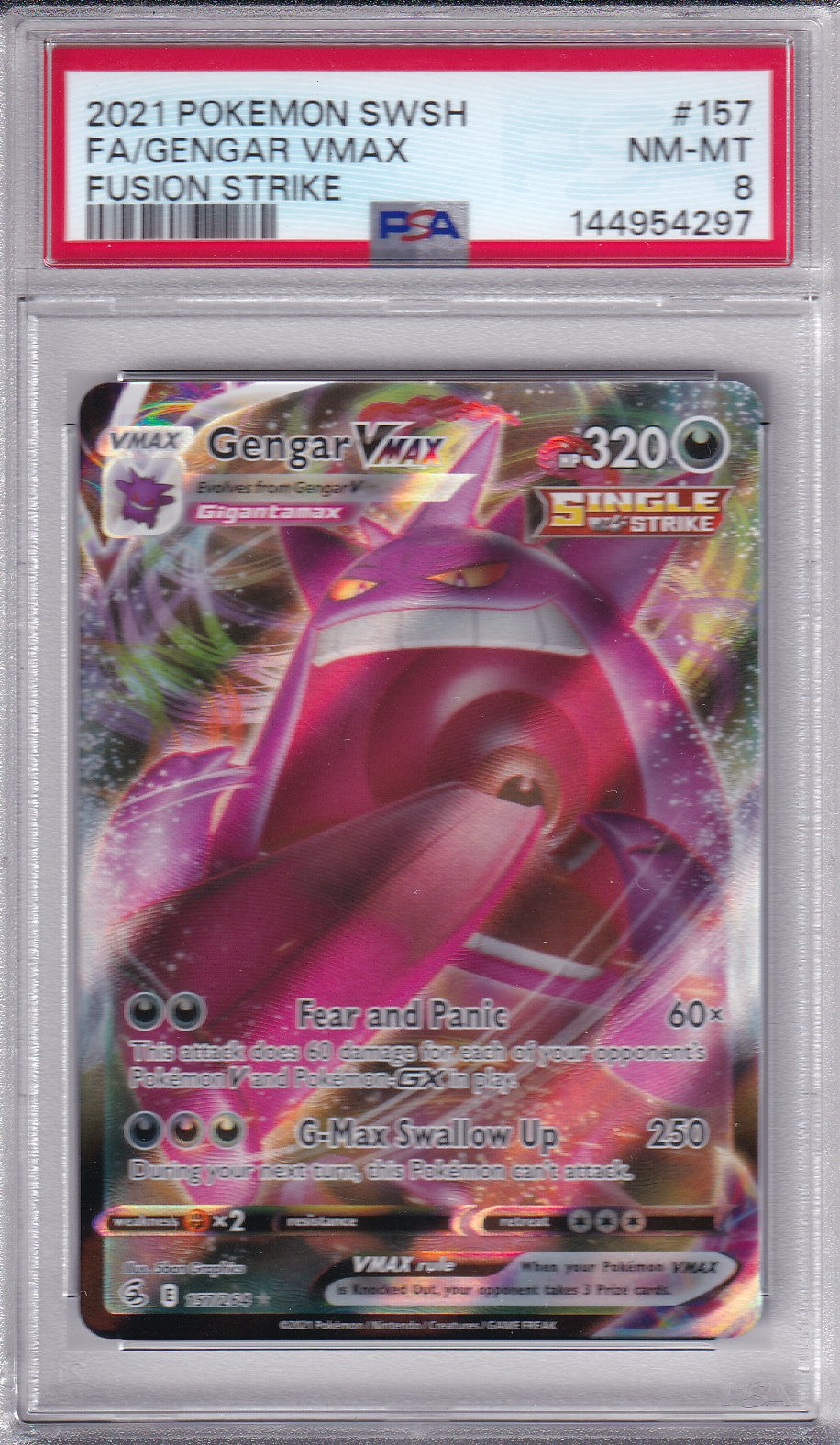 Gengar VMAX - Fusion Strike Full Art PSA 8 NM-MT Pokemon - 157/264 SWSH 2021