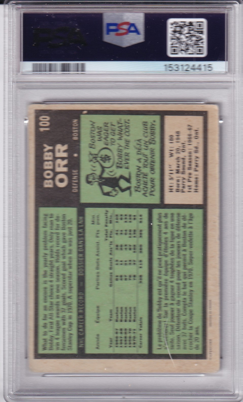 Bobby Orr 1971-72 O-Pee-Chee Card #100 OPC PSA 1.5 Boston Bruins