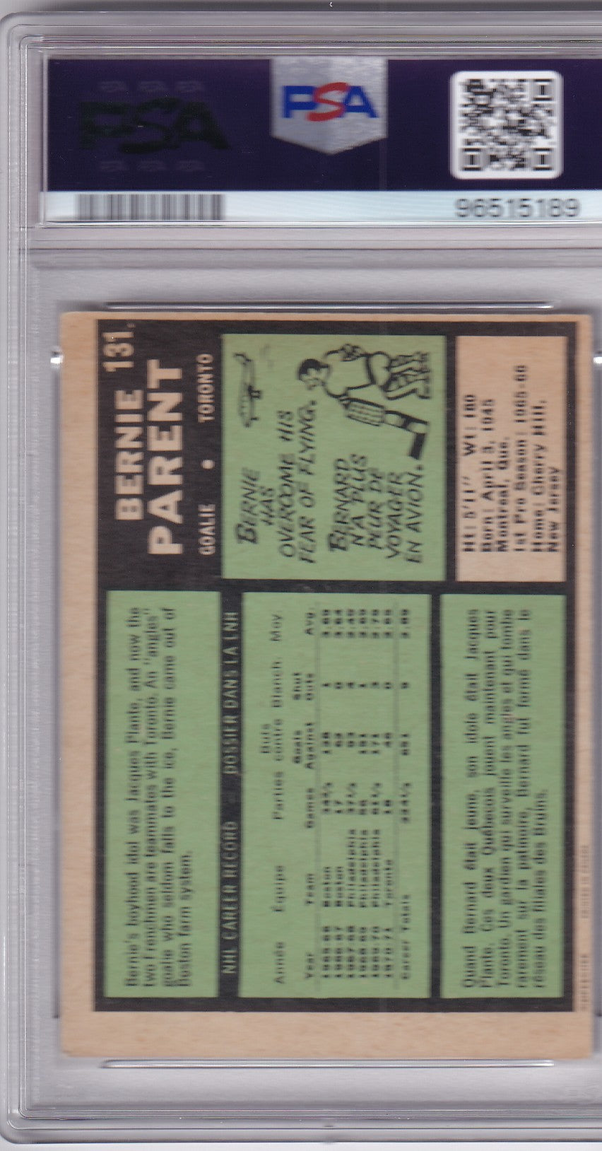 Bernie Parent 1971-72 O-Pee-Chee Card #131 OPC PSA 3 Toronto Maple Leafs