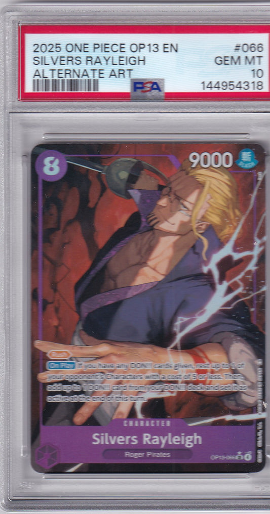 Silvers Rayleigh Alternate Art Card 2025 One Piece OP13-066 PSA 10 Gem Mint Carrying on His Will