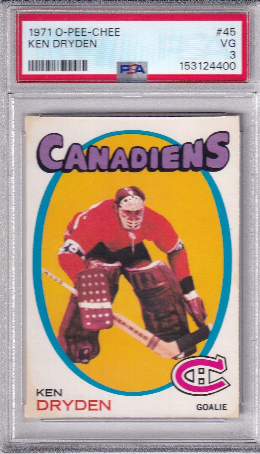 Ken Dryden 1971-72 O-Pee-Chee Rookie Card #45 OPC RC PSA 3 VG #1