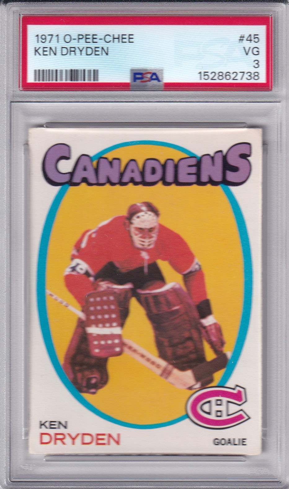 Ken Dryden 1971-72 O-Pee-Chee Rookie Card #45 OPC RC PSA 3 VG #2